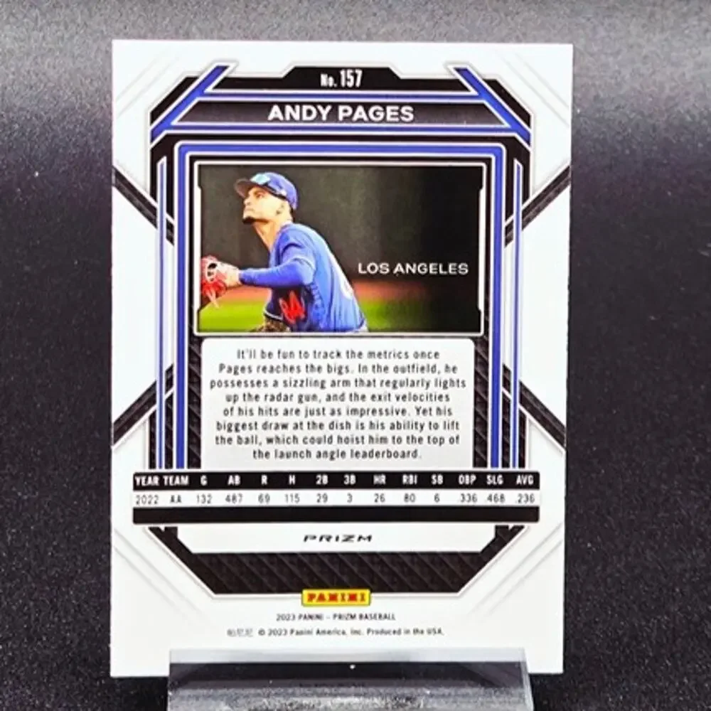 Andy Pages Prizm Blue Ice Rated Prospect RC Los Angeles Dodgers Rookie